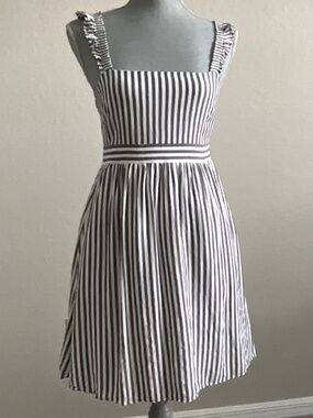 Madewell Striped Cotton Lined Dress Size 2 Empire Waist Pockets Lined V Back